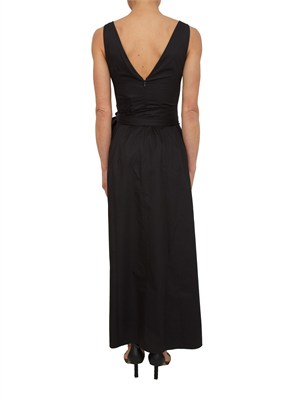 Abito lungo Aron Nenette in cotone nero con fusciacca fiore in DONNA