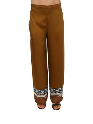 Pantaloni Estetic Nenette in tessuto fluido verde kaki con bordura etnica in DONNA