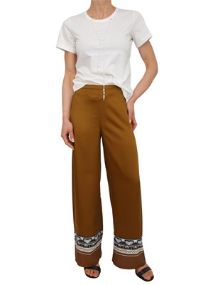 Pantaloni Estetic Nenette in tessuto fluido verde kaki con bordura etnica in DONNA