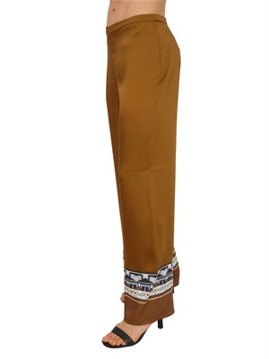 Pantaloni Estetic Nenette in tessuto fluido verde kaki con bordura etnica in DONNA