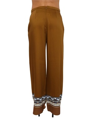 Pantaloni Estetic Nenette in tessuto fluido verde kaki con bordura etnica in DONNA