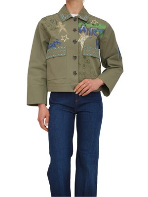 Giubbino Vesper Nenette street art in cotone verde con paillettes in DONNA