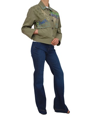 Giubbino Vesper Nenette street art in cotone verde con paillettes in DONNA