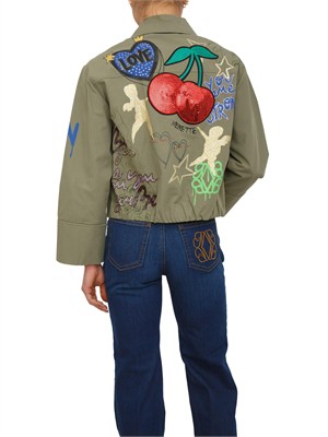Giubbino Vesper Nenette street art in cotone verde con paillettes in DONNA