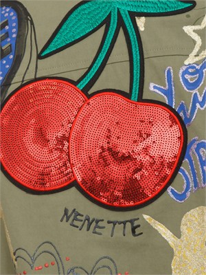 Giubbino Vesper Nenette street art in cotone verde con paillettes in DONNA