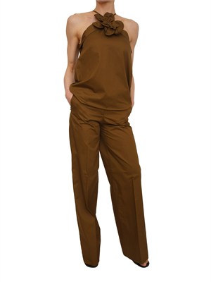 Top Fiandre Nenette in cotone satin verde con maxi fiore in DONNA