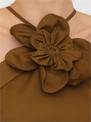 Top Fiandre Nenette in cotone satin verde con maxi fiore in DONNA