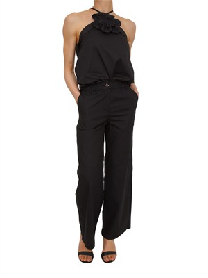 Top Fiandre Nenette in cotone satin nero con maxi fiore in DONNA