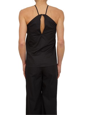 Top Fiandre Nenette in cotone satin nero con maxi fiore in DONNA