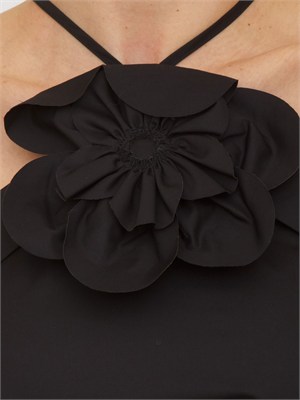 Top Fiandre Nenette in cotone satin nero con maxi fiore in DONNA
