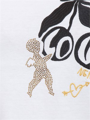 T-shirt Diuk Nenette in cotone bianco con applicazioni in DONNA