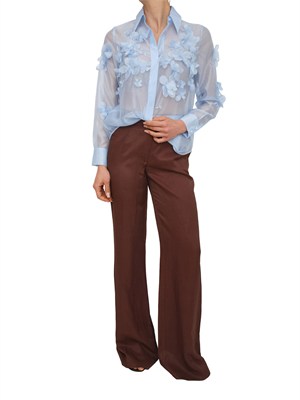 Camicia Frosty Nenette in organza azzurra con fiori 3D in DONNA