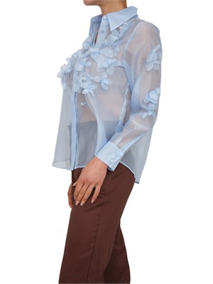 Camicia Frosty Nenette in organza azzurra con fiori 3D in DONNA