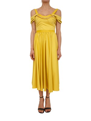 Abito Elisabetta Franchi in cotone giallo con catena oro in DONNA