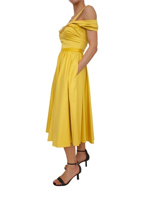 Abito Elisabetta Franchi in cotone giallo con catena oro in DONNA