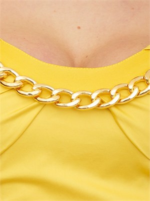 Abito Elisabetta Franchi in cotone giallo con catena oro in DONNA