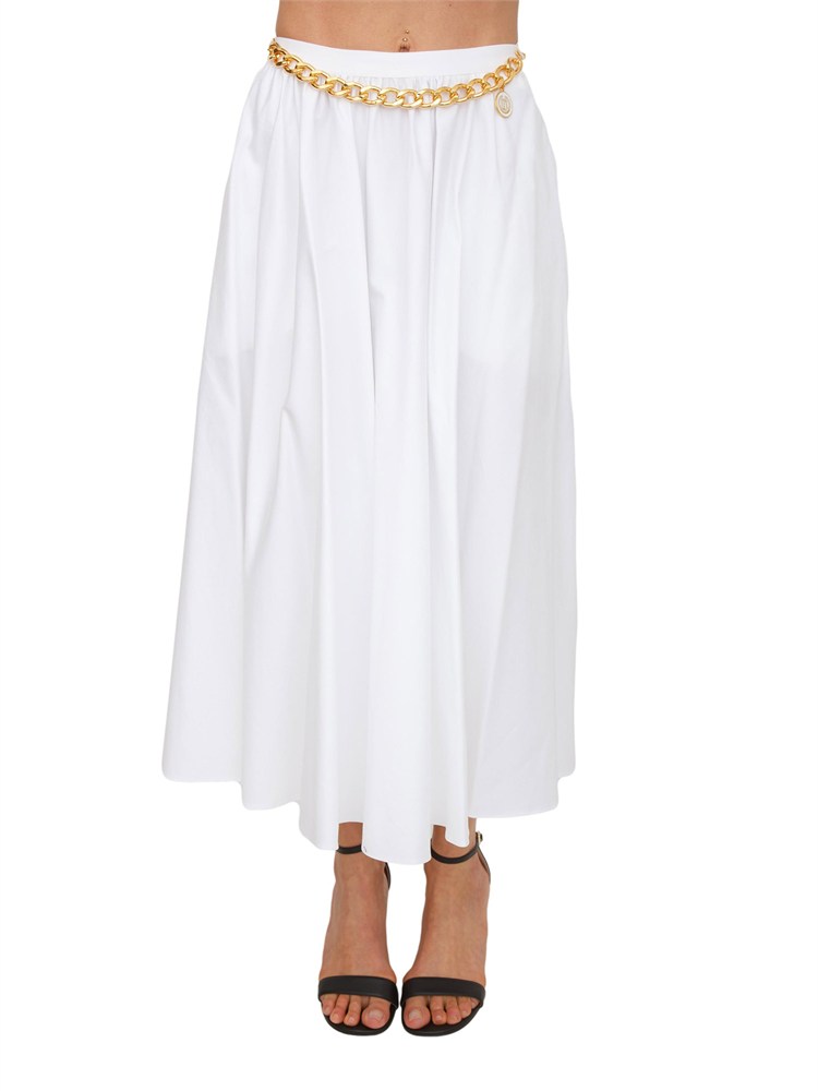 Gonna Elisabetta Franchi in cotone bianco con catena oro