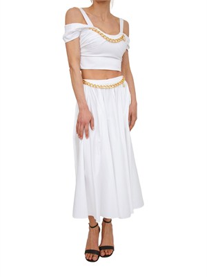 Gonna Elisabetta Franchi in cotone bianco con catena oro in DONNA