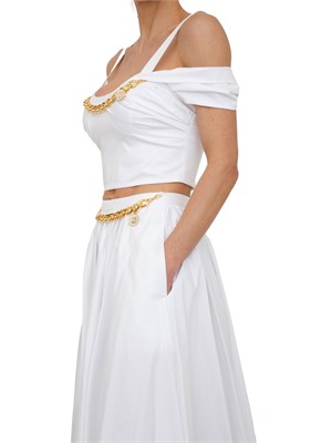 Top Elisabetta Franchi in cotone bianco con catena oro in DONNA