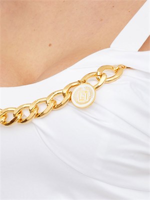 Top Elisabetta Franchi in cotone bianco con catena oro in DONNA