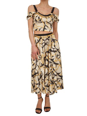 Top Elisabetta Franchi in cotone crema con stampa catene e logo in DONNA