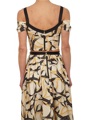 Top Elisabetta Franchi in cotone crema con stampa catene e logo in DONNA