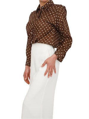 Camicia Angio Marella in pura seta habotai marrone a pois in DONNA