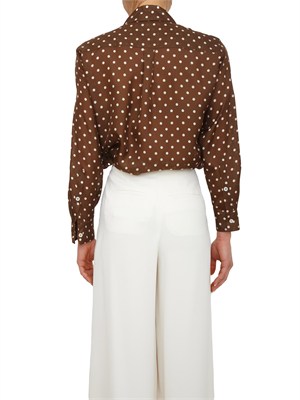 Camicia Angio Marella in pura seta habotai marrone a pois in DONNA