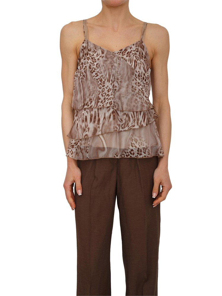 Top Blugirl in chiffon animalier con balze