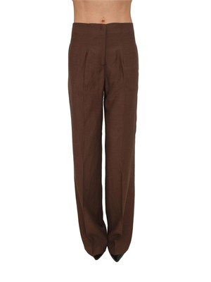 Pantaloni Blugirl in lino e viscosa envers satin marrone in DONNA