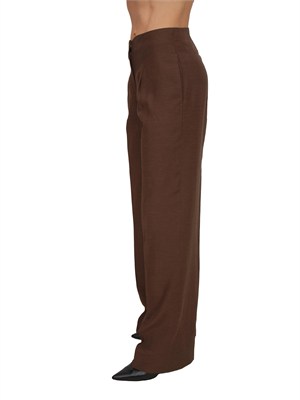 Pantaloni Blugirl in lino e viscosa envers satin marrone in DONNA