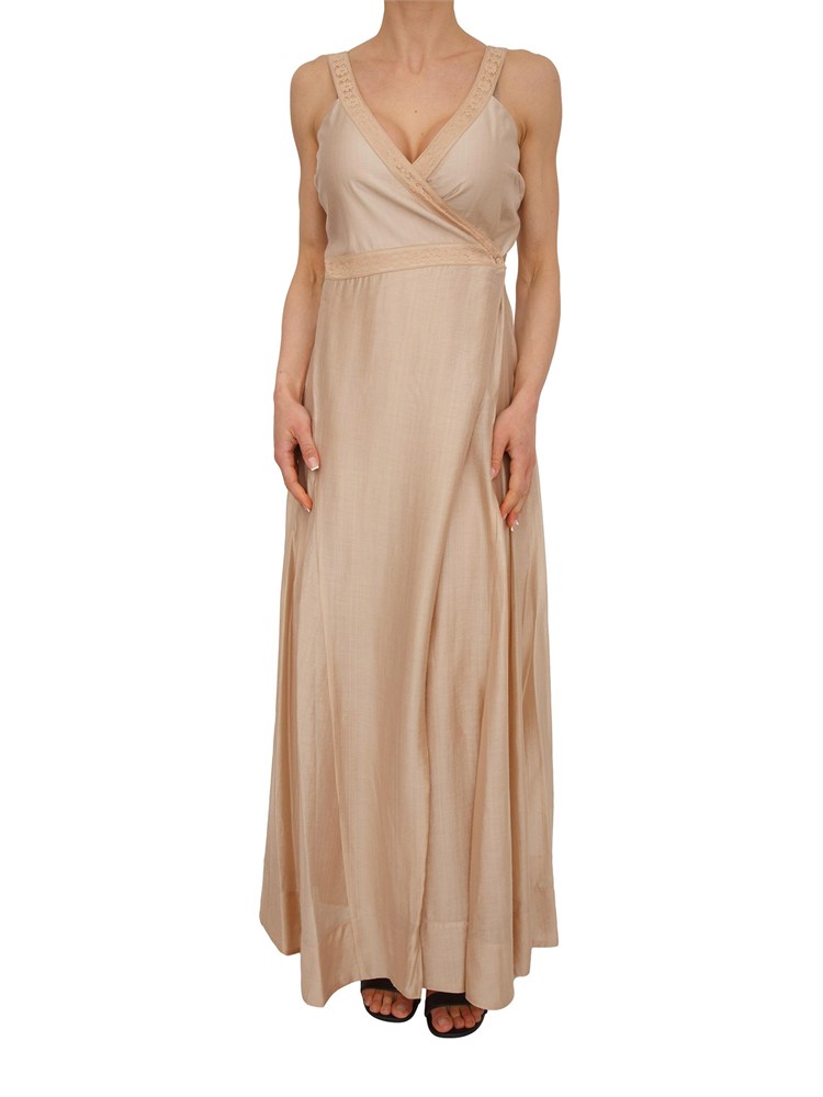 Abito Blugirl in lyocell cammello con profili in pizzo