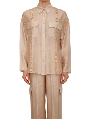 Camicia Blugirl in lyocell cammello con pizzo in DONNA