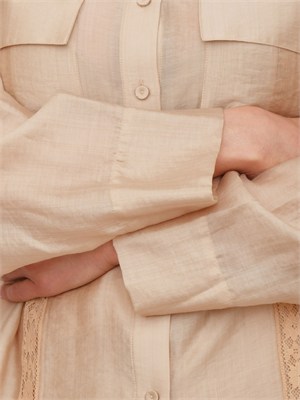 Camicia Blugirl in lyocell cammello con pizzo in DONNA