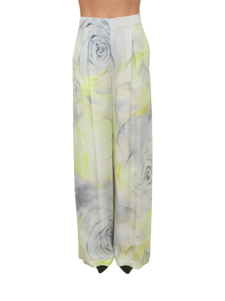 Pantaloni Blugirl in viscosa lime con stampa rose in tono