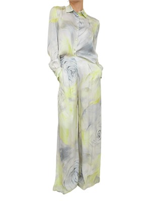 Pantaloni Blugirl in viscosa lime con stampa rose in tono in DONNA