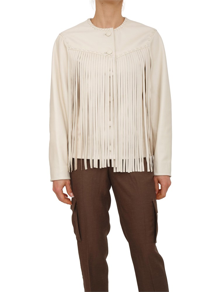 Giacca pelle Blugirl beige con frange lunghe