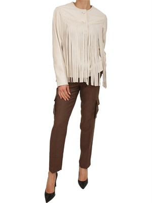 Giacca pelle Blugirl beige con frange lunghe in DONNA