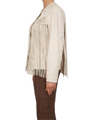 Giacca pelle Blugirl beige con frange lunghe in DONNA