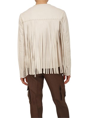 Giacca pelle Blugirl beige con frange lunghe in DONNA