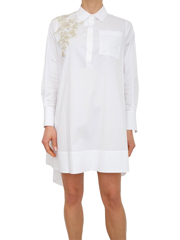 Abito Blugirl in cotone stretch bianco e cristalli applicati