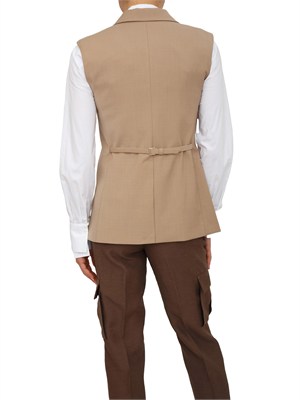 Gilet blazer Blugirl in fresco lana cammello con spilla rosa in DONNA