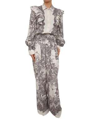 Pantaloni Blugirl in viscosa panna con stampa effetto pizzo in DONNA