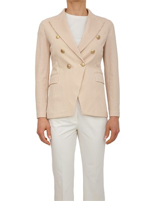 Giacca doppiopetto donna Circolo 1901 in oxfort beige a righe in DONNA