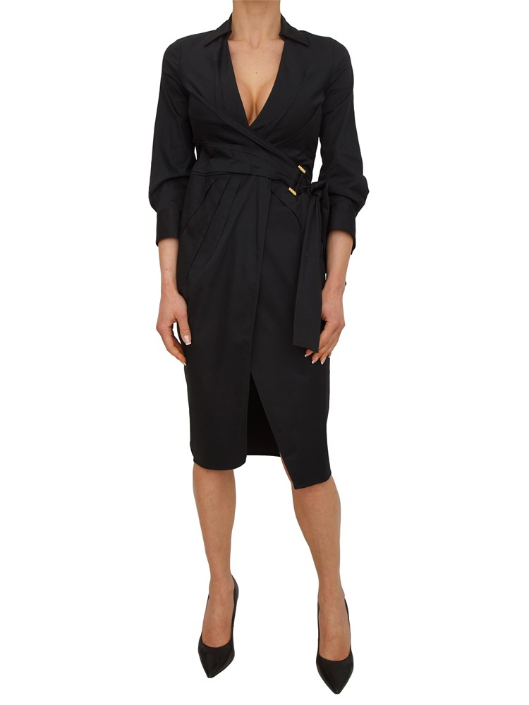 Abito a portafoglio in cotone stretch nero Elisabetta Franchi