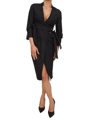 Abito a portafoglio in cotone stretch nero Elisabetta Franchi in DONNA