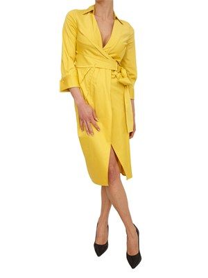 Abito a portafoglio in cotone stretch giallo Elisabetta Franchi in DONNA