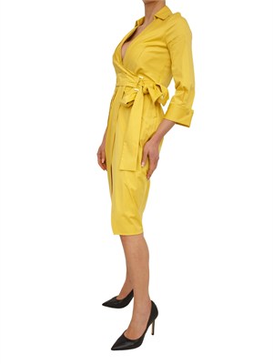 Abito a portafoglio in cotone stretch giallo Elisabetta Franchi in DONNA