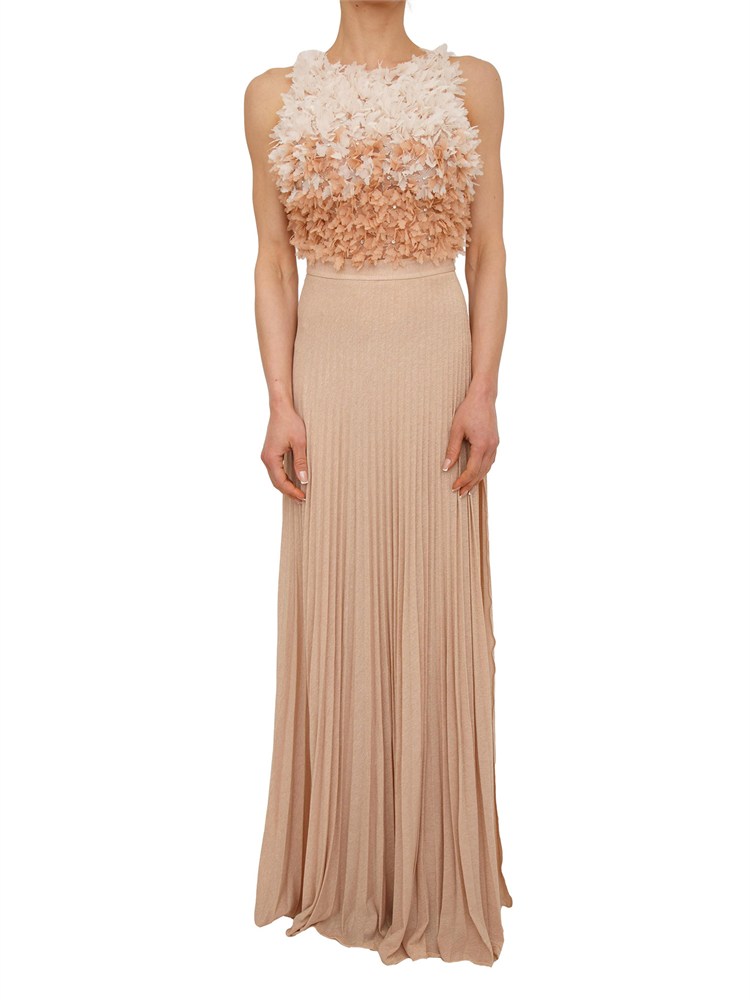 Abito lungo Elisabetta Franchi in tulle rosa con petali