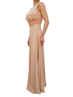 Abito lungo Elisabetta Franchi in tulle rosa con petali in DONNA